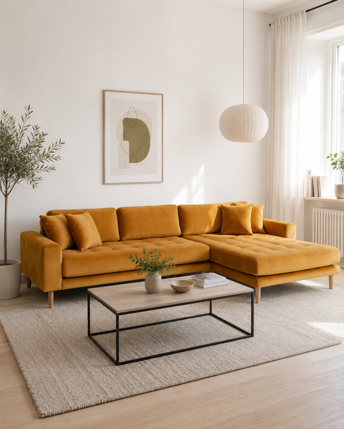 LIDO Lounge Sofa Senfgelb – Samt – Longchair rechts