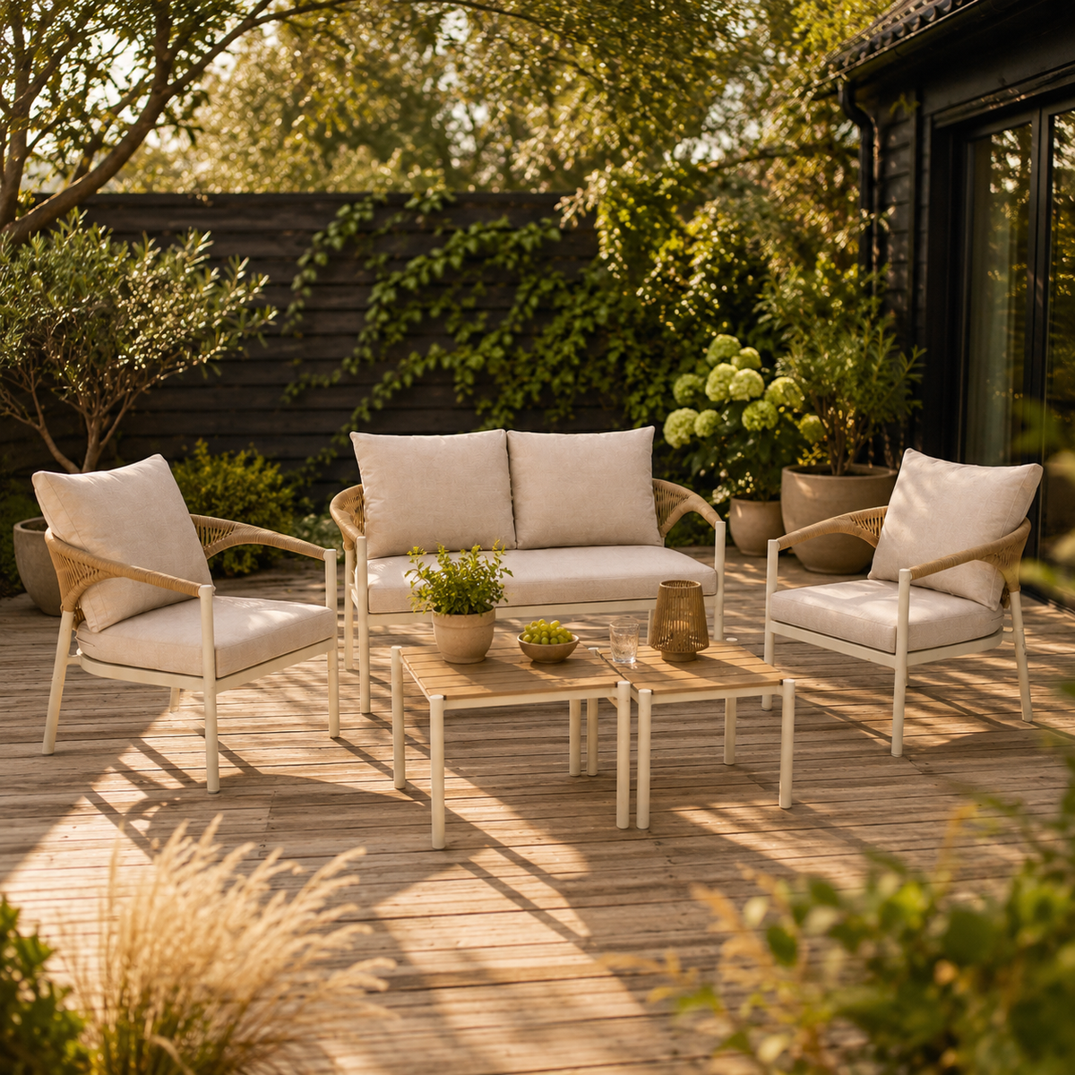 Abela Lounge Set – 5-teilig | Sand / Natur | Outdoor Lounge