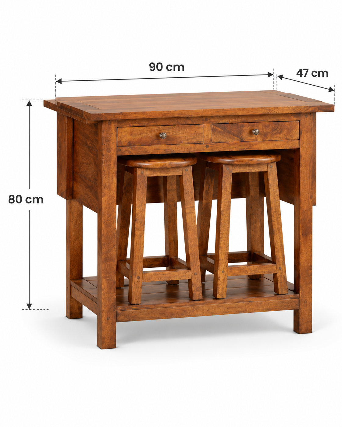 Chestnut Frühstückstisch-Set mit 2 Hockern - 100% Mangoholz