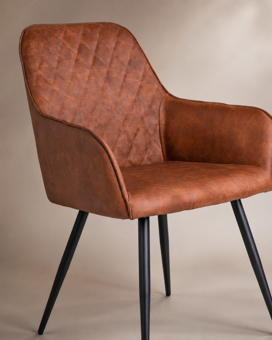 HARBO Esszimmerstuhl Vintage Braun – PU-Kunstleder mit schwarzen Metallbeinen - 2 Stück