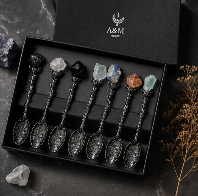 Echte Edelstein-Löffel Set – Silber & Bronze