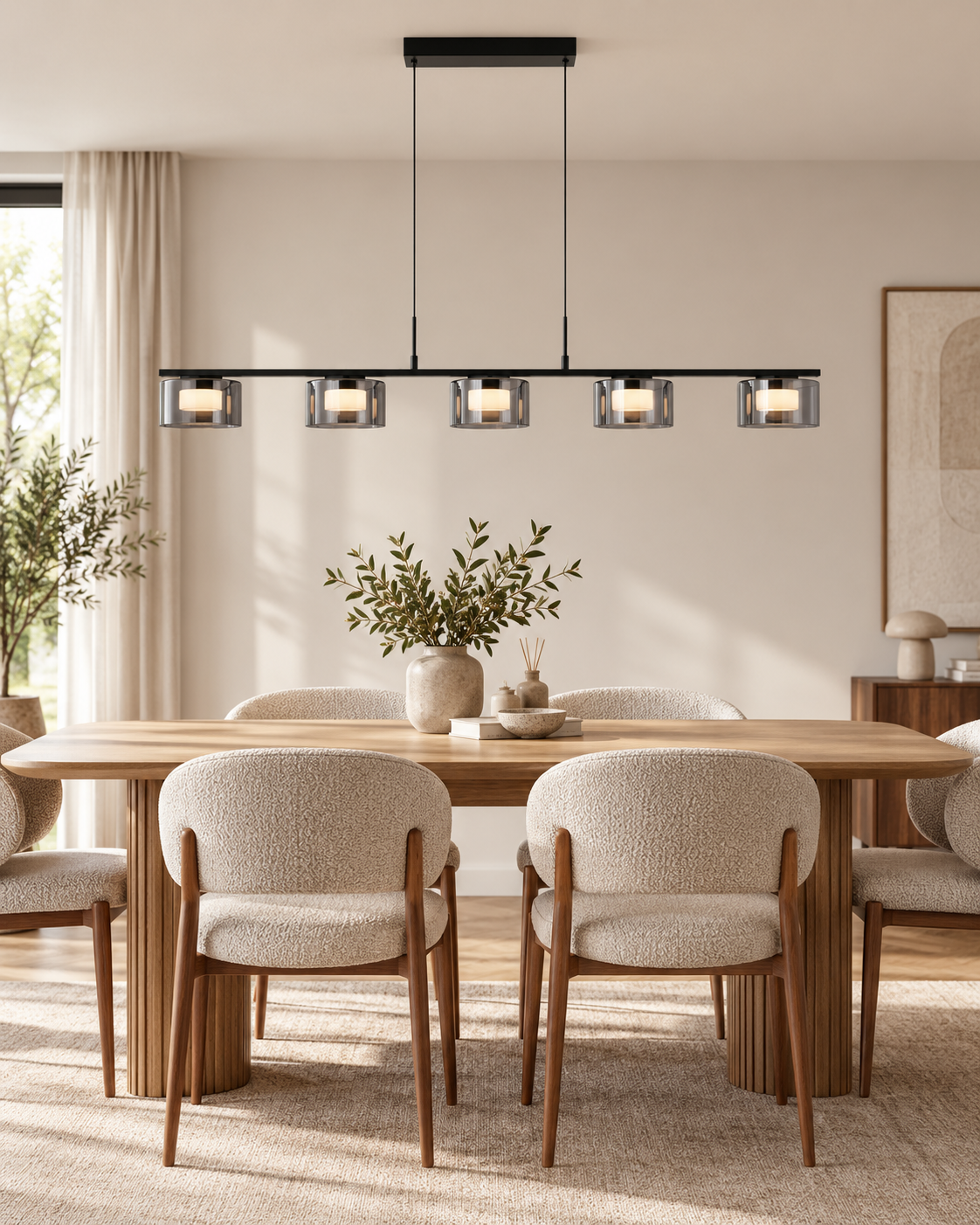 Cholet LED Pendelleuchte – 5-flammig – Stahl & Glas – Schwarz/Klar