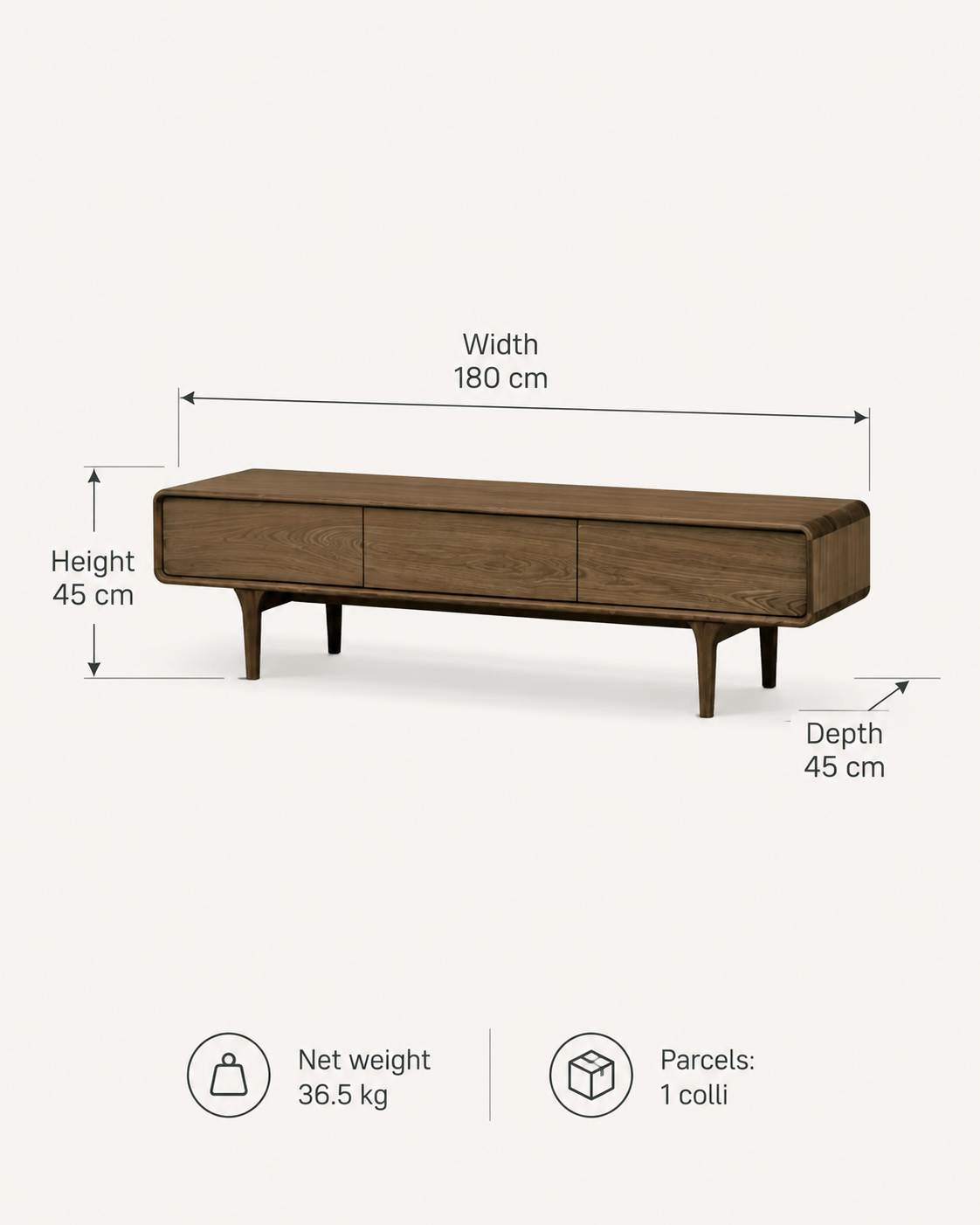 Darwin TV-Bench – Dunkelbraun - 180 cm