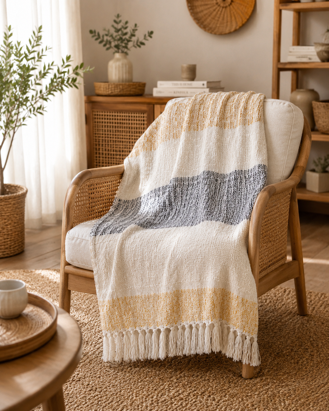 Boho-Überwurf „Mellow Mattala“, zweifarbig - 100% Baumwolle - 125 x 150 cm