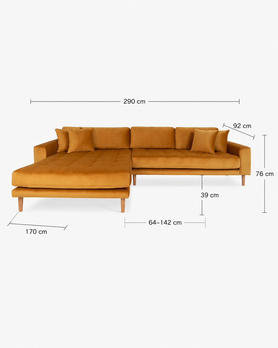 LIDO Lounge Sofa Senfgelb – Samt – Longchair links