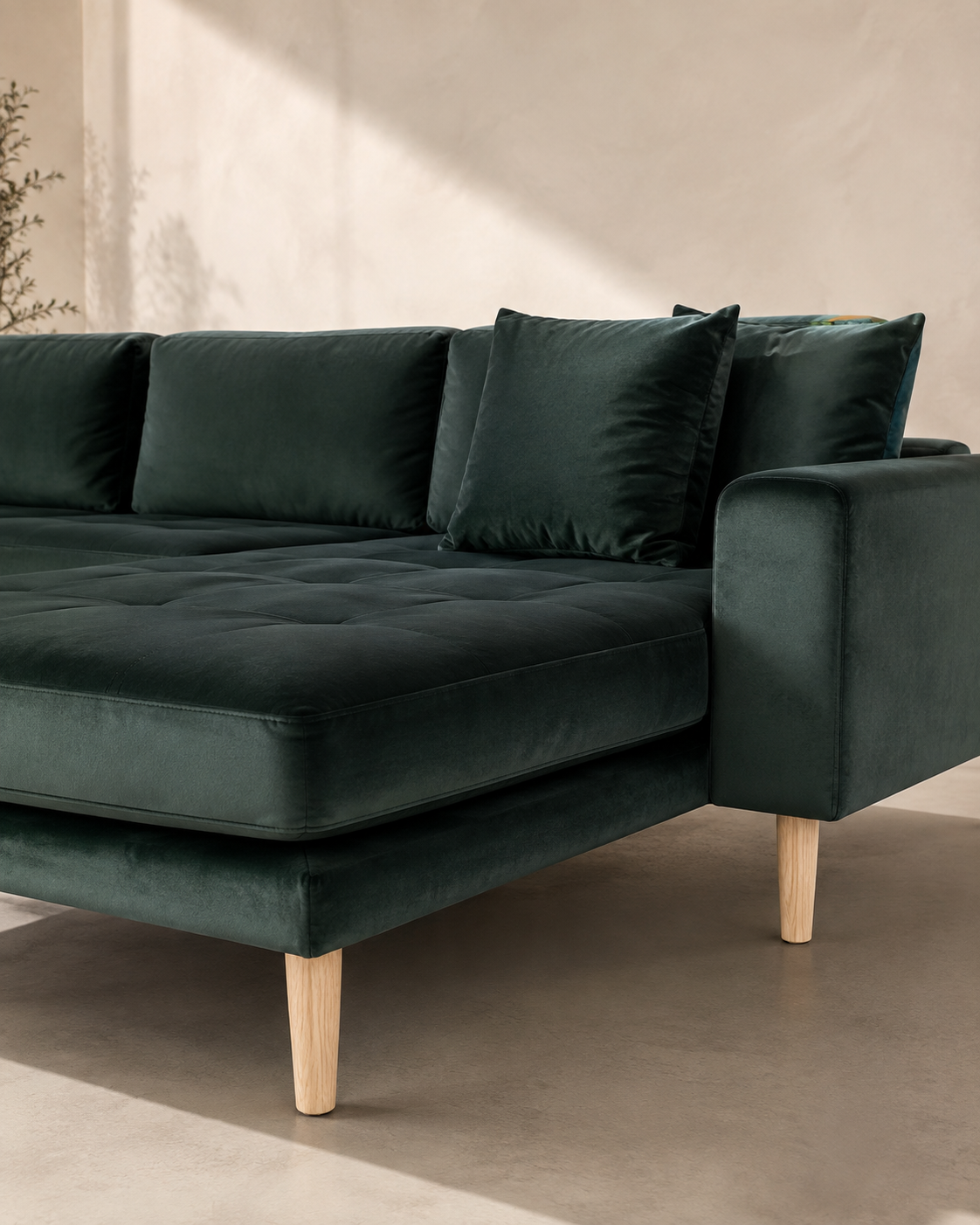 LIDO Lounge Sofa Dunkelgrün – Samt – Longchair links