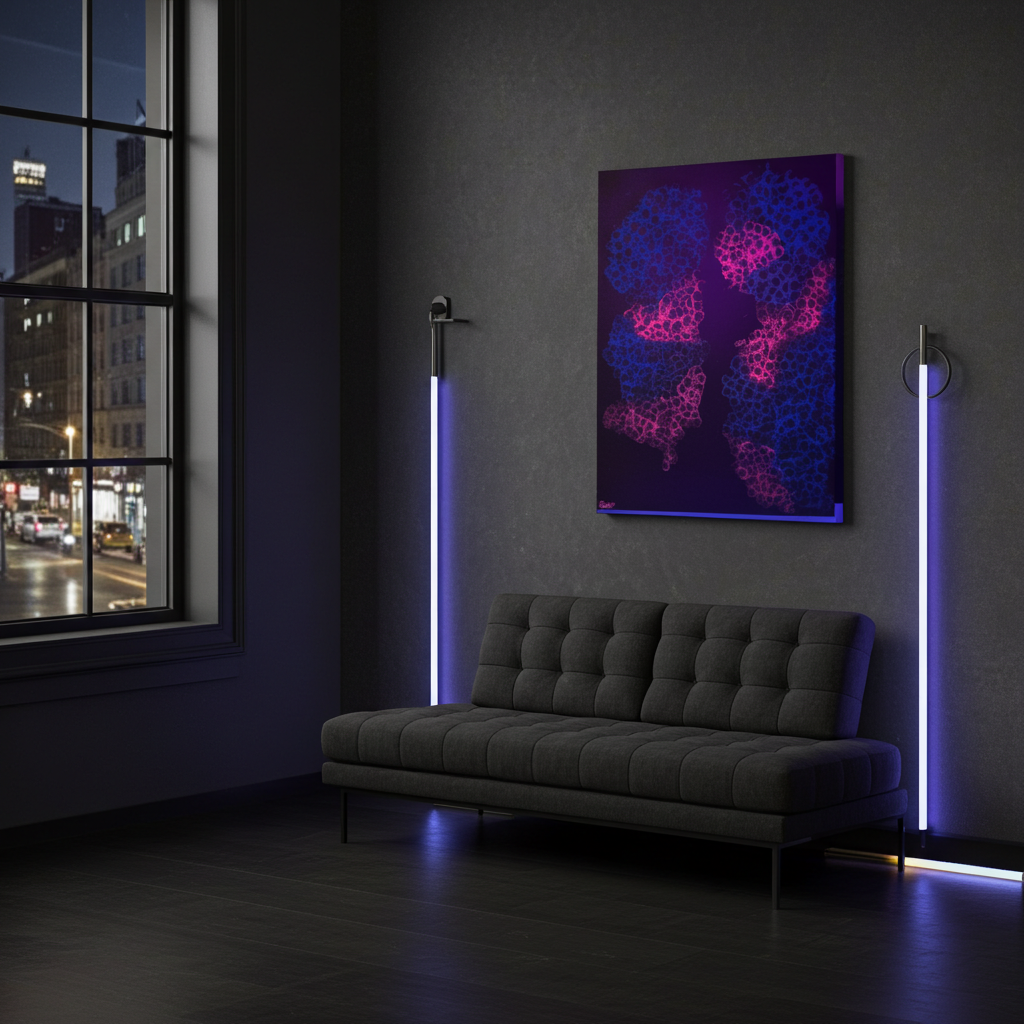 Original Kunstwerk-Genesis – Acryl & Neon auf Leinwand - by Daisy Art Czeczor - zusätzlich eine Schwarzlicht Lampe - Räucherstäbchen & Halter - Aroma Duftkerze
