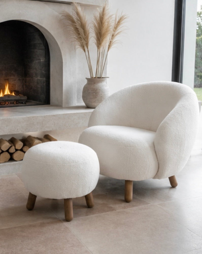 Savona Lounge Set – Loungesessel mit Pouf, Weiß