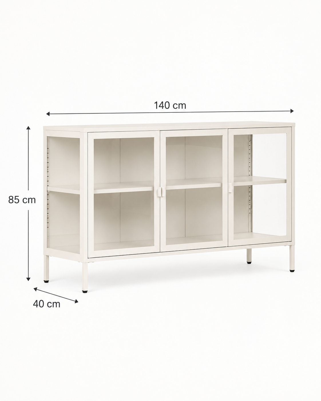 Brisbane Sideboard – Stahl & Glas – Off White – 140 cm