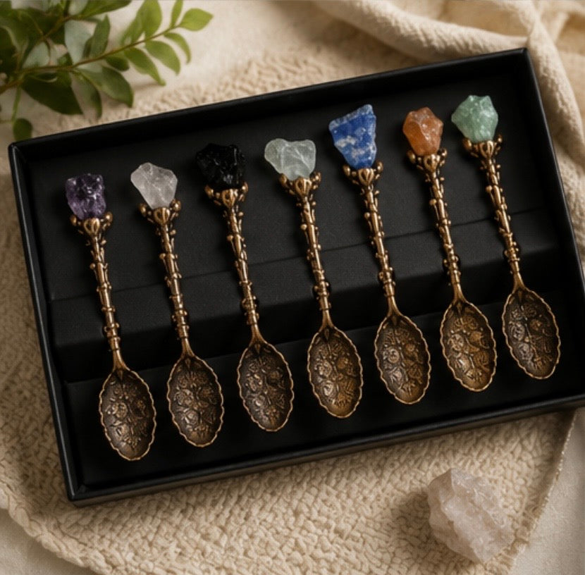 Echte Edelstein-Löffel Set – Silber & Bronze