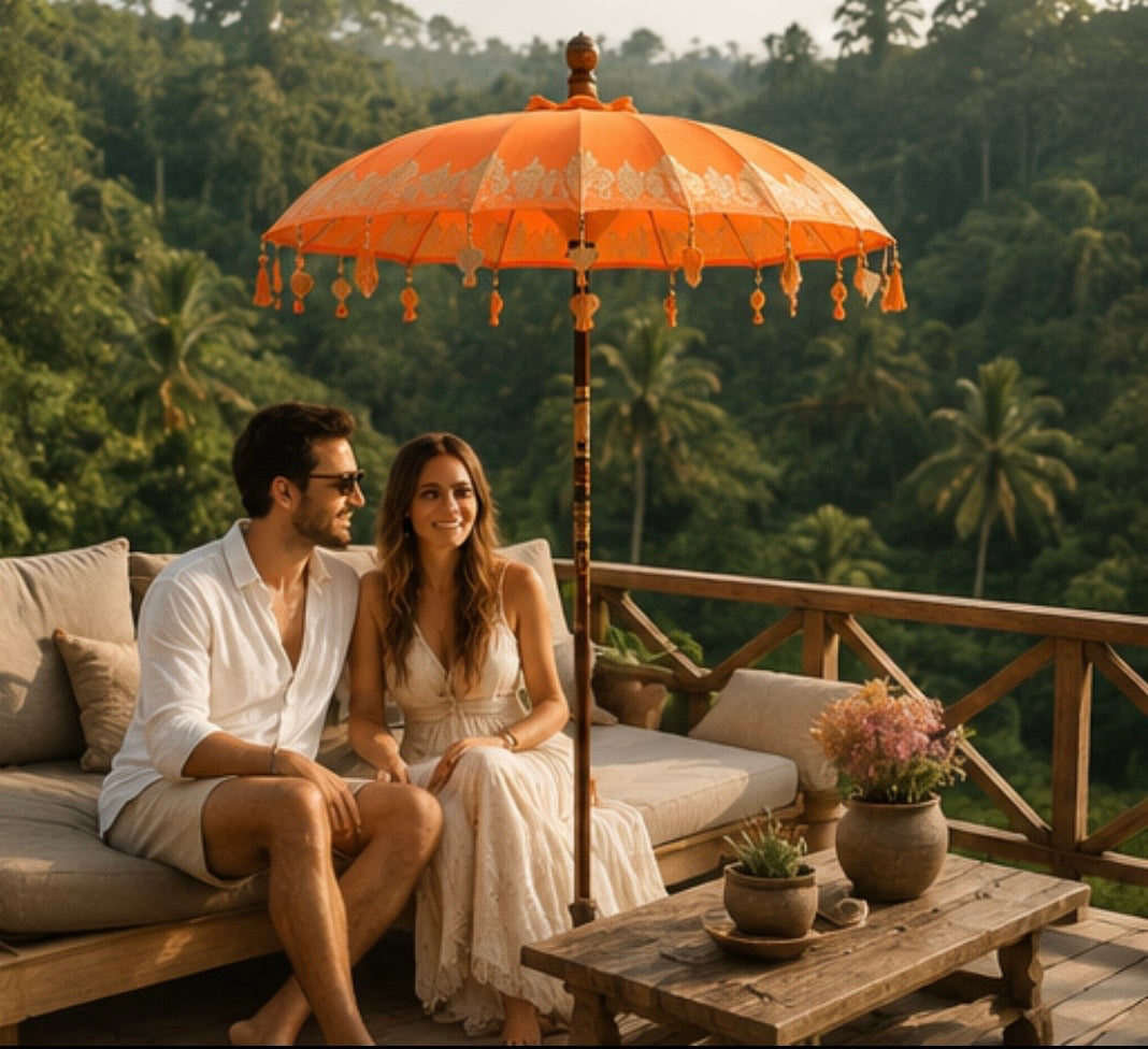 Bali-Terrassenschirm Baumwolle Orange-Gold (2 m)