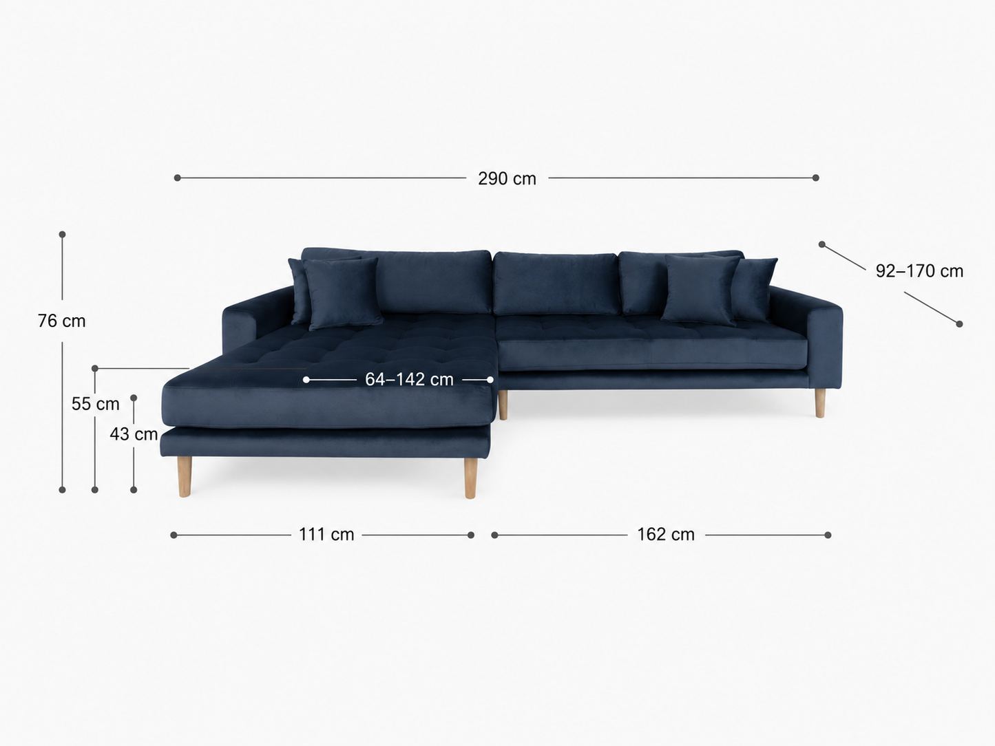 LIDO Lounge Sofa – Dunkelblau – Longchair links