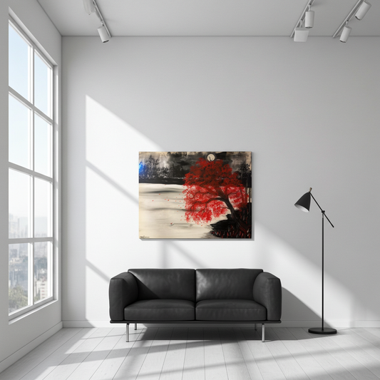 Original Kunstwerk-Handgemacht- „roter Tanz im Mondlicht“ - Acryl auf Leinwand (60 x 80 cm x 1,5 cm)- by DaisyArtCzeczor