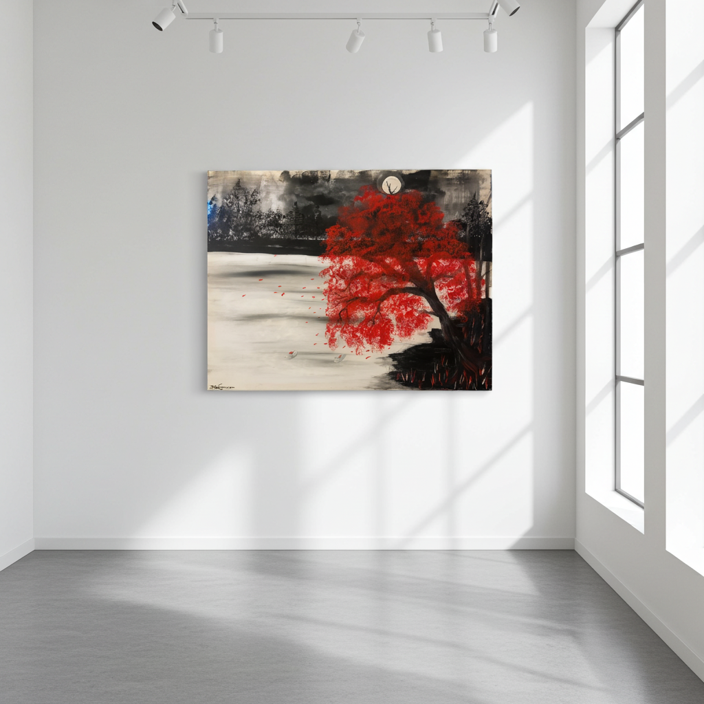 Original Kunstwerk-Handgemacht- „roter Tanz im Mondlicht“ - Acryl auf Leinwand (60 x 80 cm x 1,5 cm)- by DaisyArtCzeczor