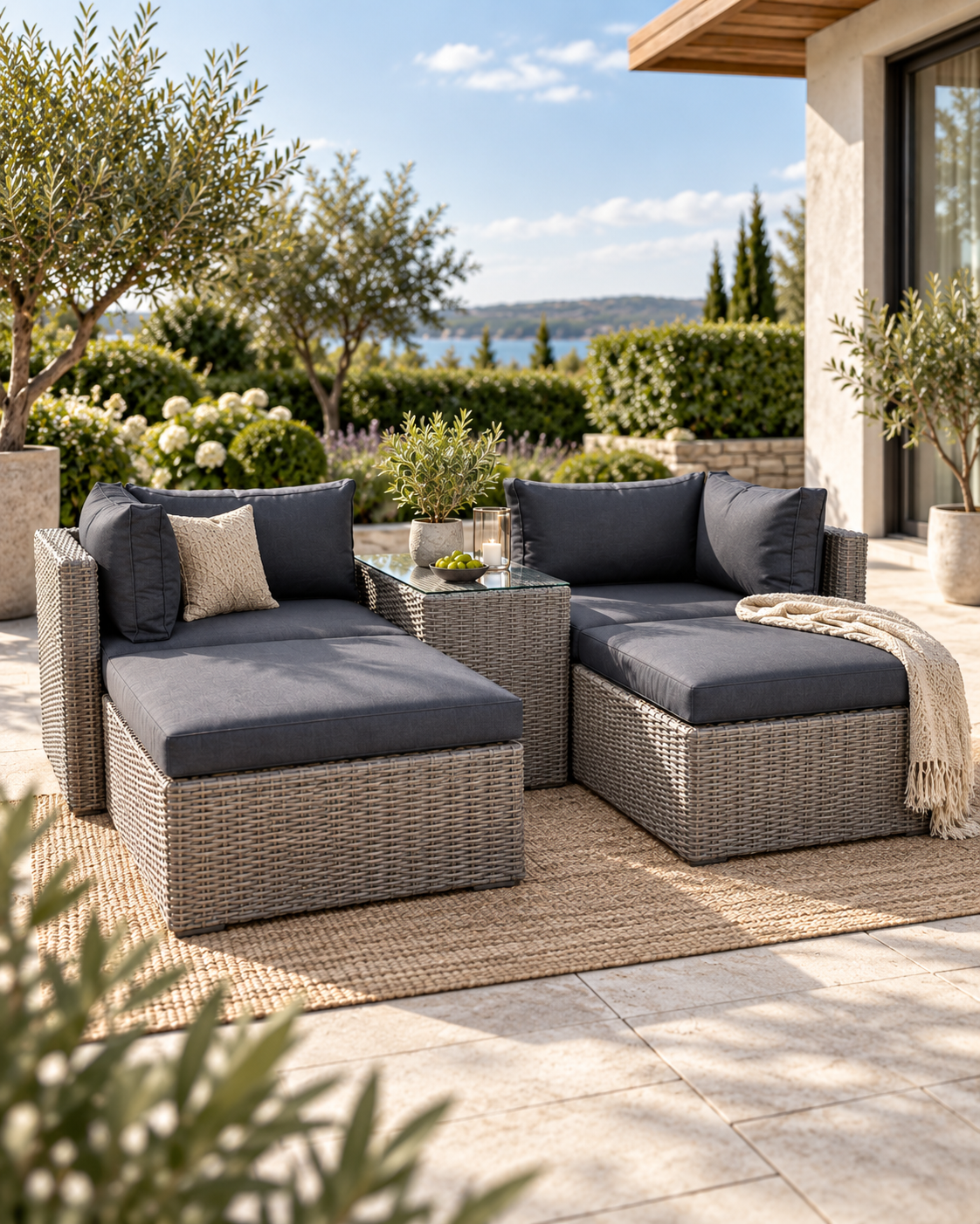 Rossi Lounge-Set – Polyrattan Kubu Grau inkl. Kissen