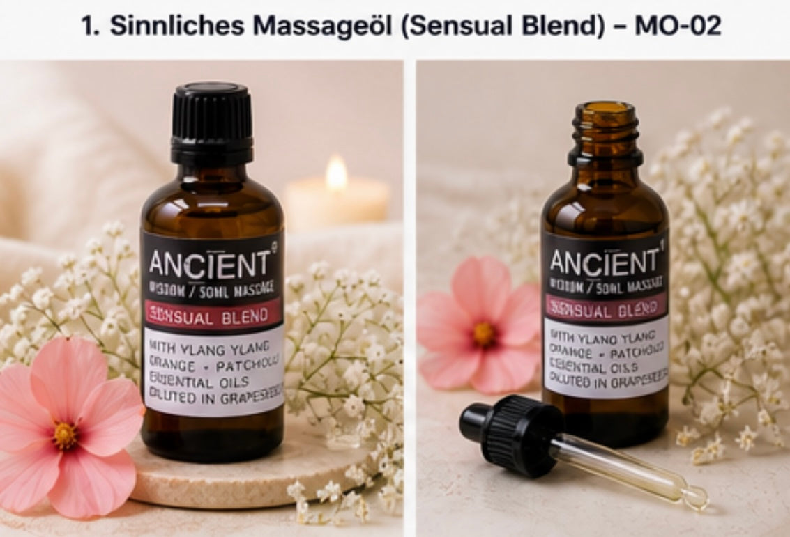 Sinnliches Massageöl – 50ml | Ätherische Öle für Entspannung & Wohlbefinden - zur äußeren Anwendung