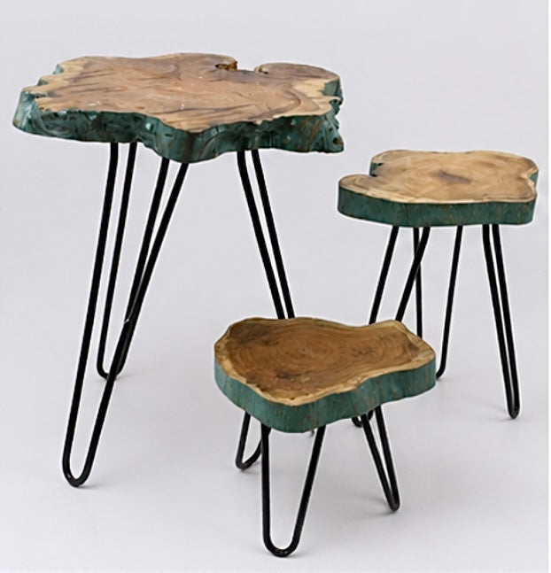 Design Pflanzentisch SET aus massivem Gamel-Holz – Handgefertigt | Naturkante | Indoor & Outdoor