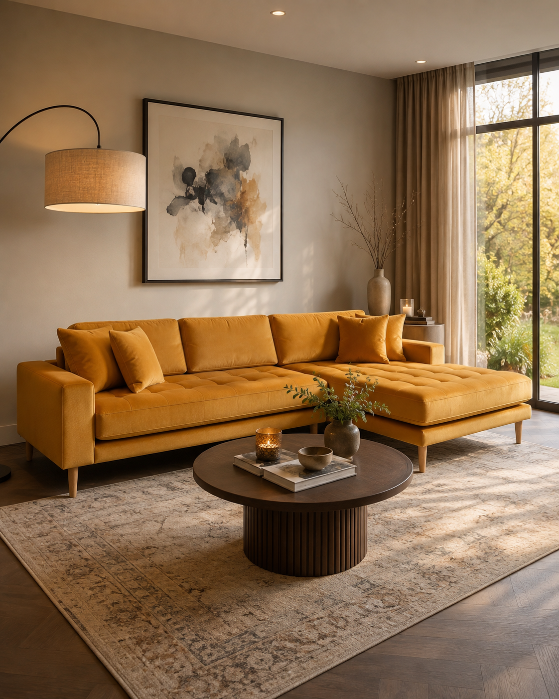 LIDO Lounge Sofa Senfgelb – Samt – Longchair rechts