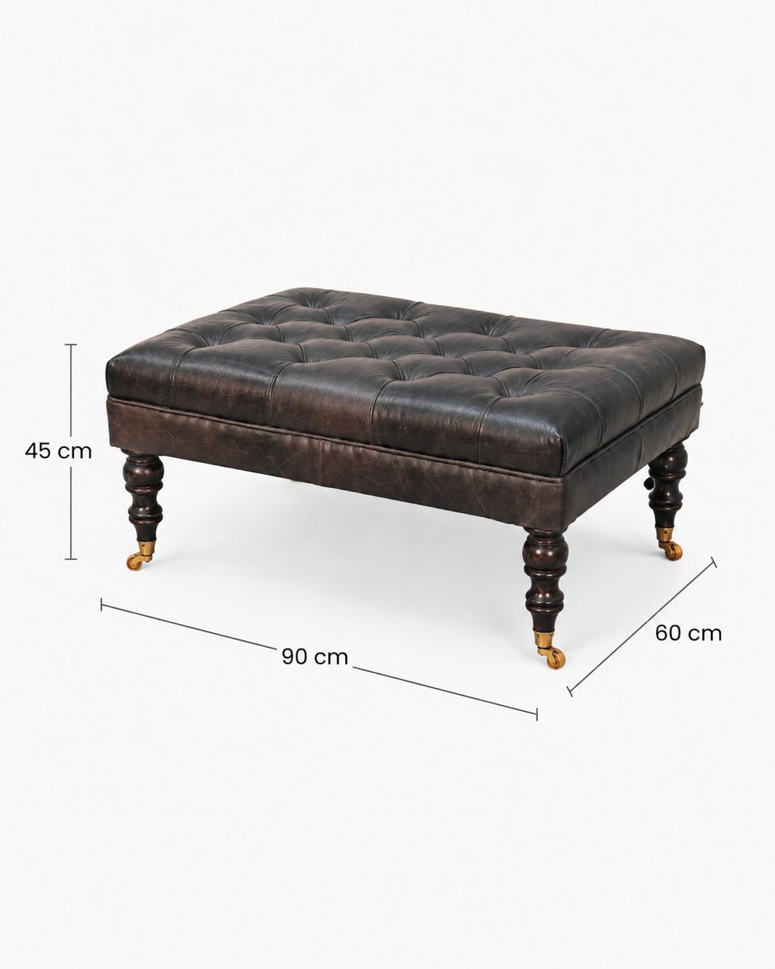 Buffalo Ash Black Leather Ottoman – Büffelleder & Massivholz mit Rollen
