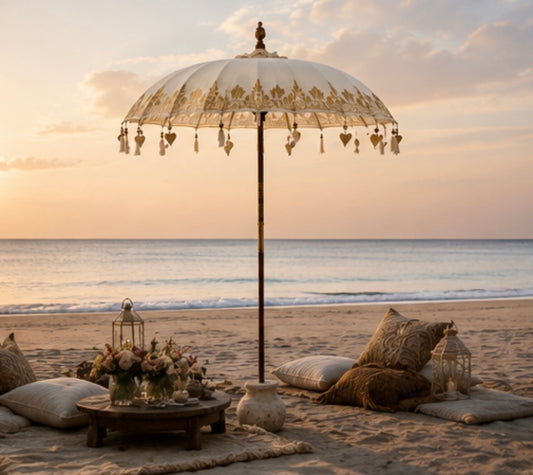 Bali-Terrassenschirm Baumwolle Weiß-Gold (2 m)