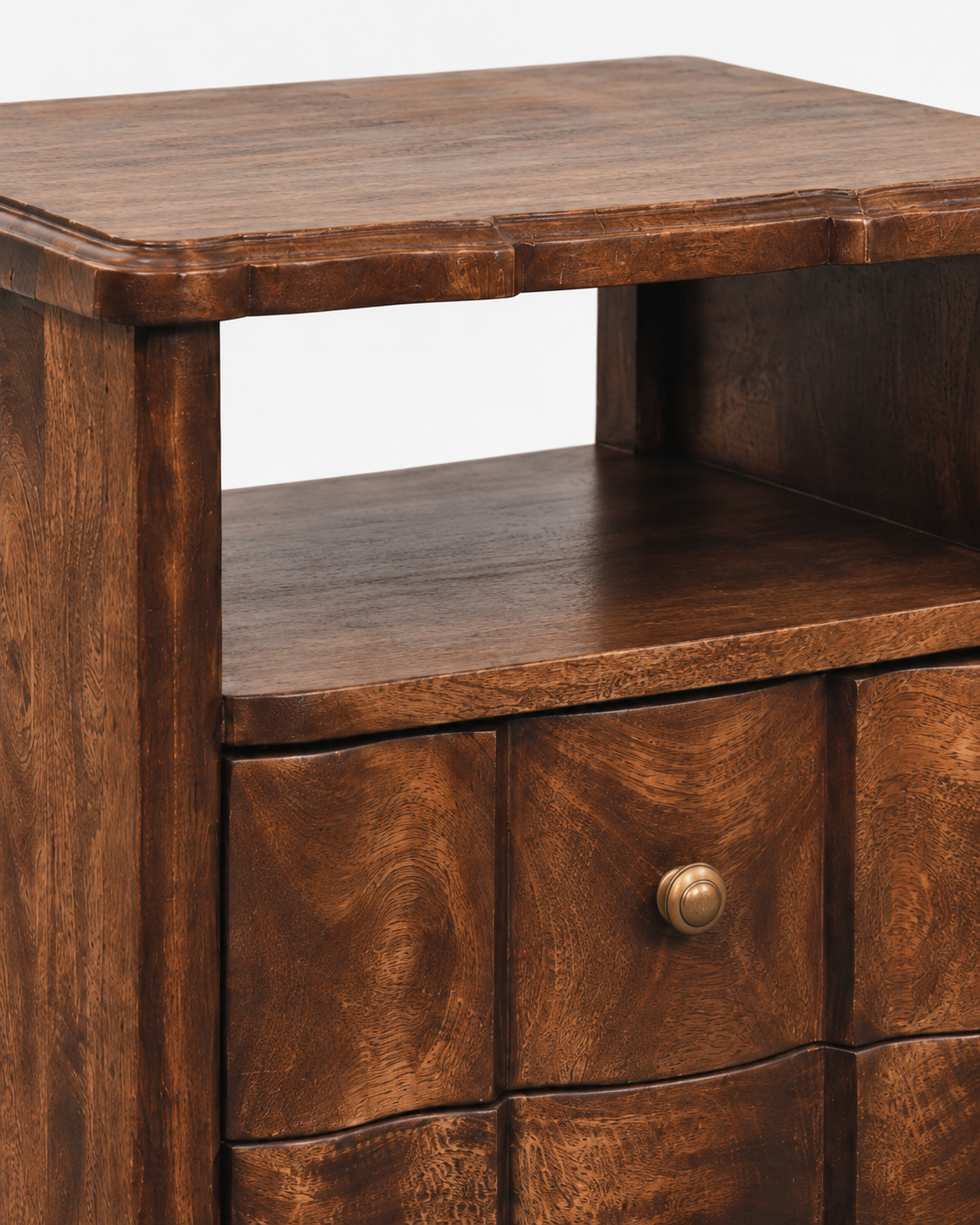 Lume Roasted Shelf Nachttisch – 2 Schubladen & offenes Fach - 100% Mangoholz