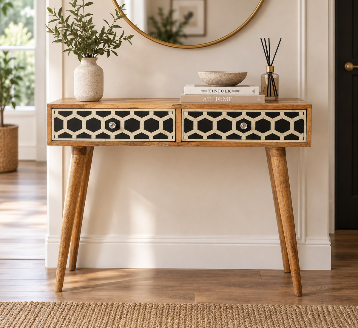 Bone Inlay Konsolentisch - 100% Mangoholz & Knochenintarsien