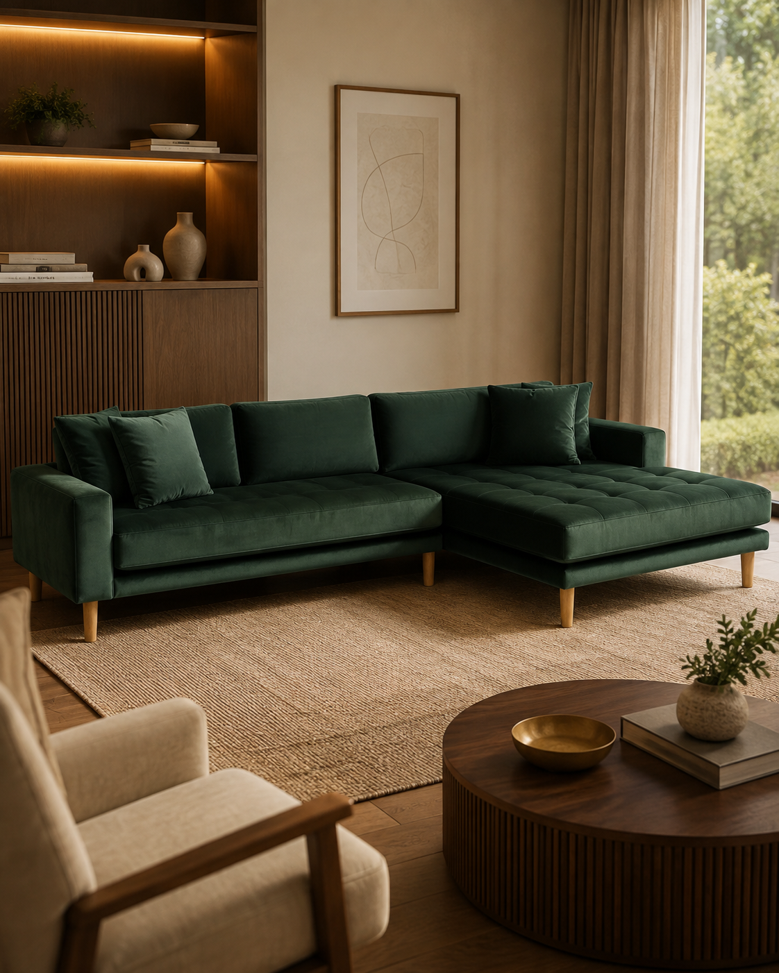 LIDO Lounge Sofa Dunkelgrün – Samt – Longchair rechts