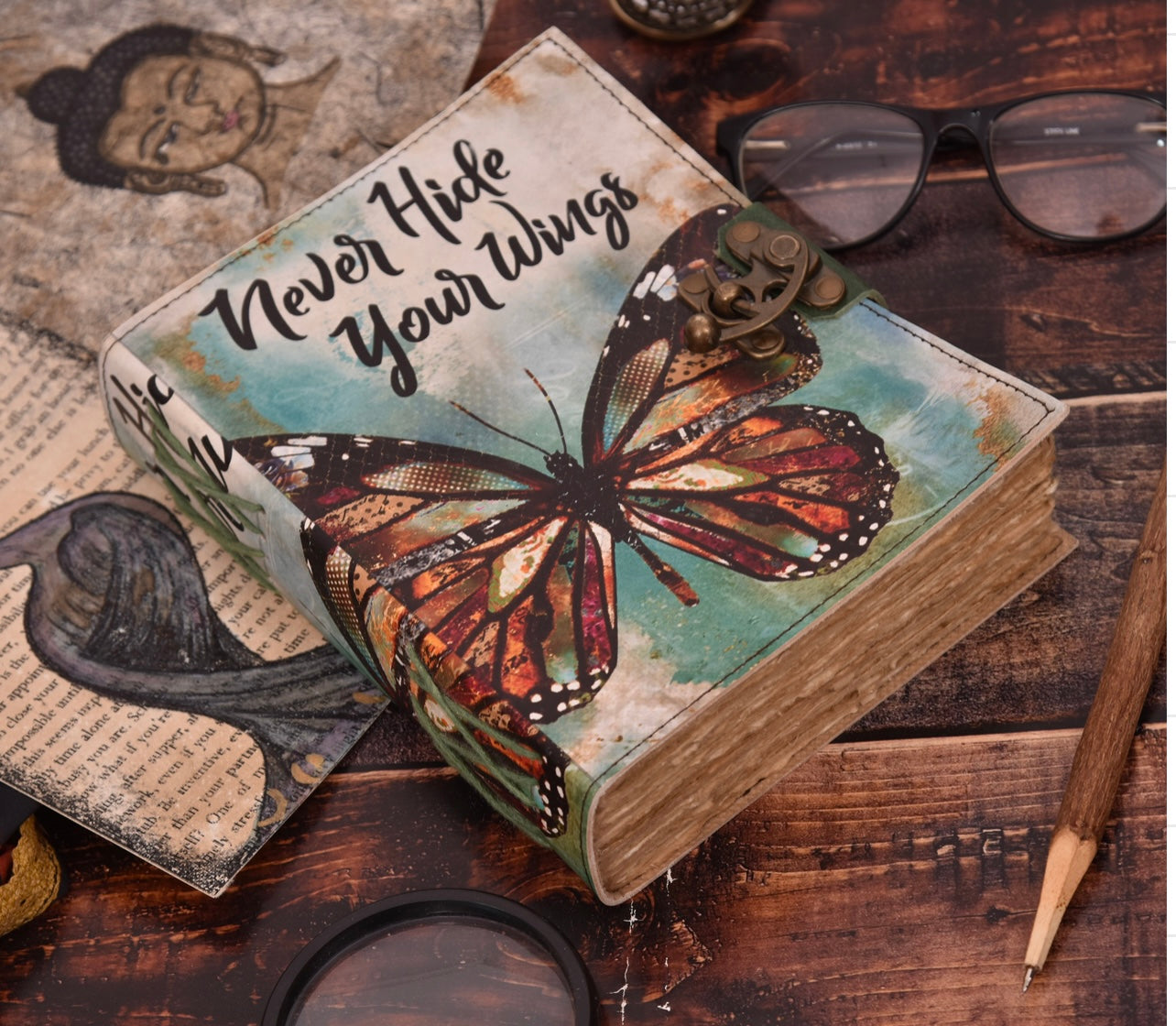 Leder-Notizbuch „Never Hide Your Wings“