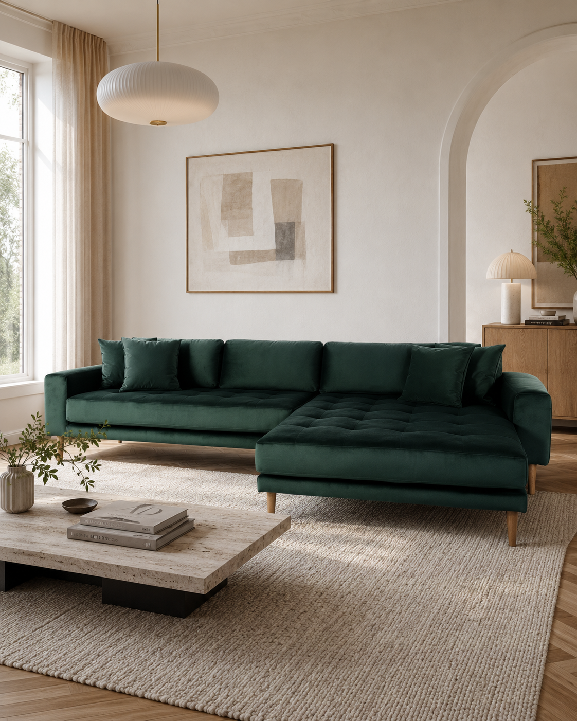 LIDO Lounge Sofa Dunkelgrün – Samt – Longchair rechts