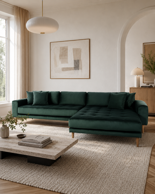 LIDO Lounge Sofa Dunkelgrün – Samt – Longchair rechts