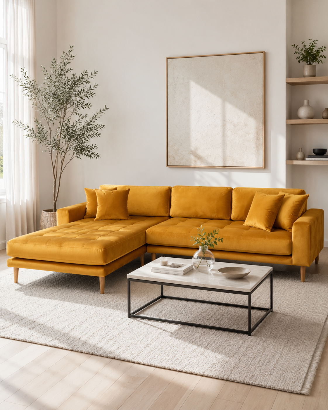 LIDO Lounge Sofa Senfgelb – Samt – Longchair links