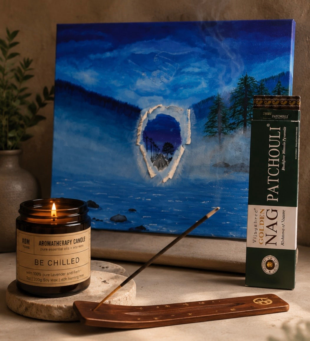 Original Kunstwerk-Die Stille vor dem Umbruch – by Daisy Art Czeczor - zusätzlich Räucherstäbchen & Halter - Aroma Duftkerze