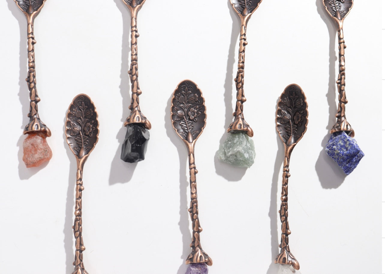 Echte Edelstein-Löffel Set – Silber & Bronze