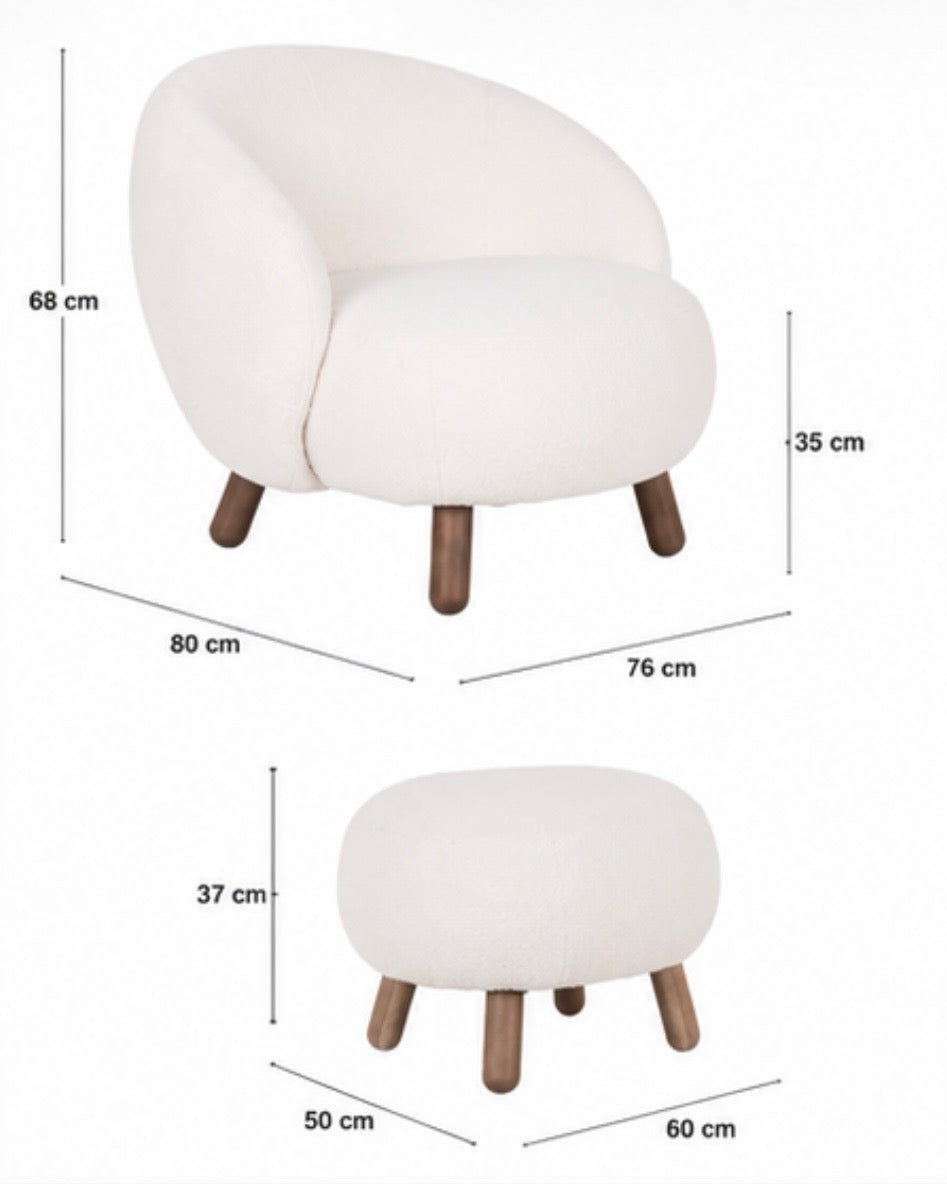 Savona Lounge Set – Loungesessel mit Pouf, Weiß