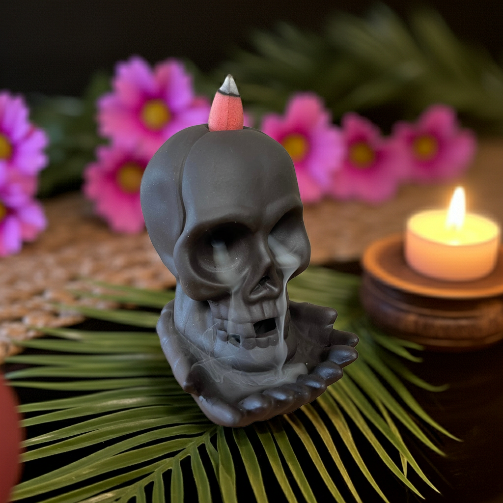 Rückfluss-Räuchergefäß „Weinender Totenkopf“ (mit Licht)
