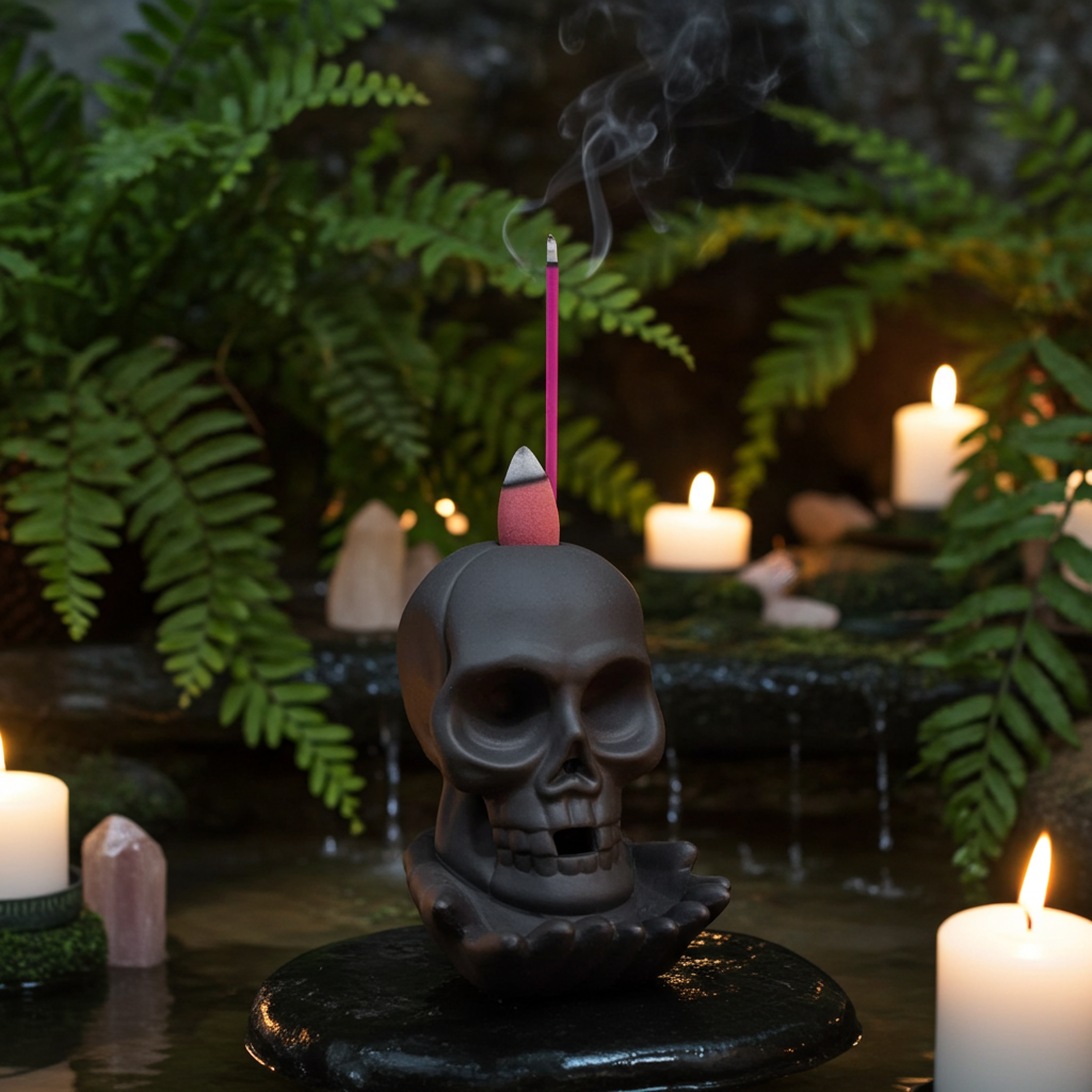 Rückfluss-Räuchergefäß „Weinender Totenkopf“ (mit Licht)