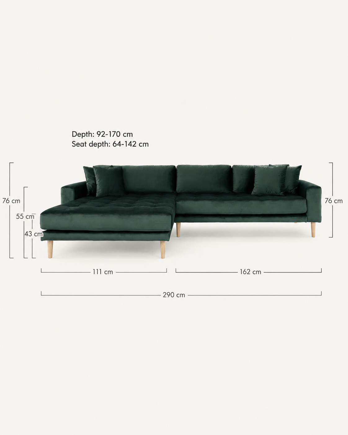 LIDO Lounge Sofa Dunkelgrün – Samt – Longchair links