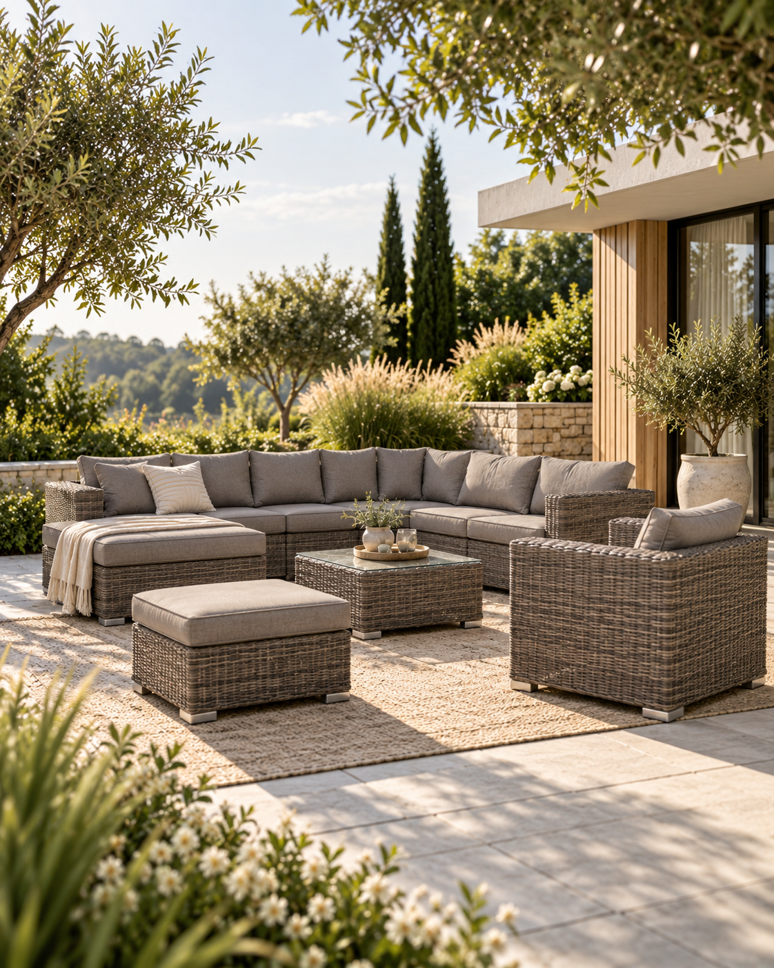 Calvi Lounge-Set – Polyrattan Kubu Grau inkl. Kissen