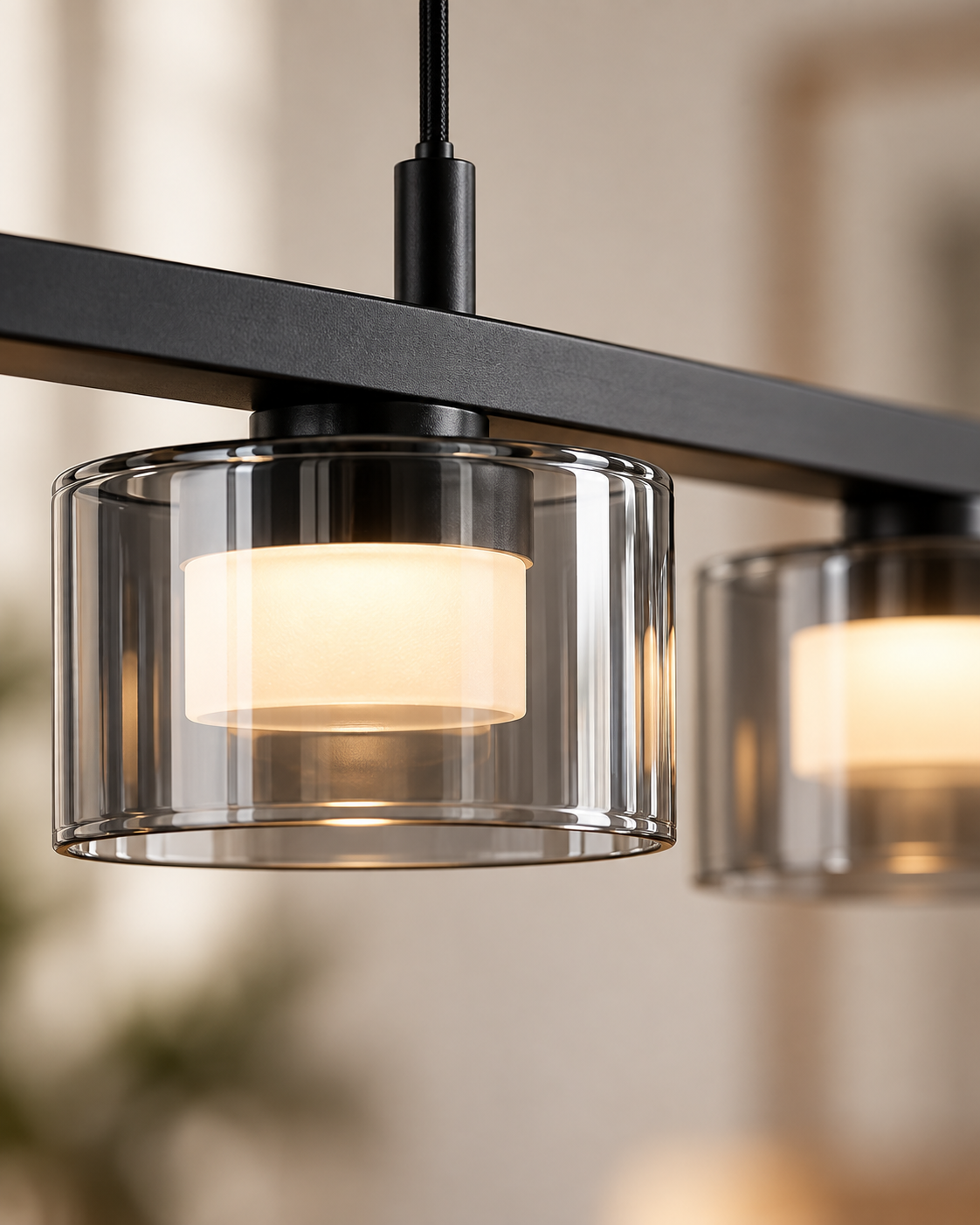 Cholet LED Pendelleuchte – 5-flammig – Stahl & Glas – Schwarz/Klar