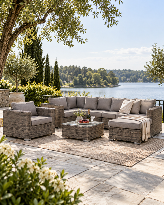 Calvi Lounge-Set – Polyrattan Kubu Grau inkl. Kissen