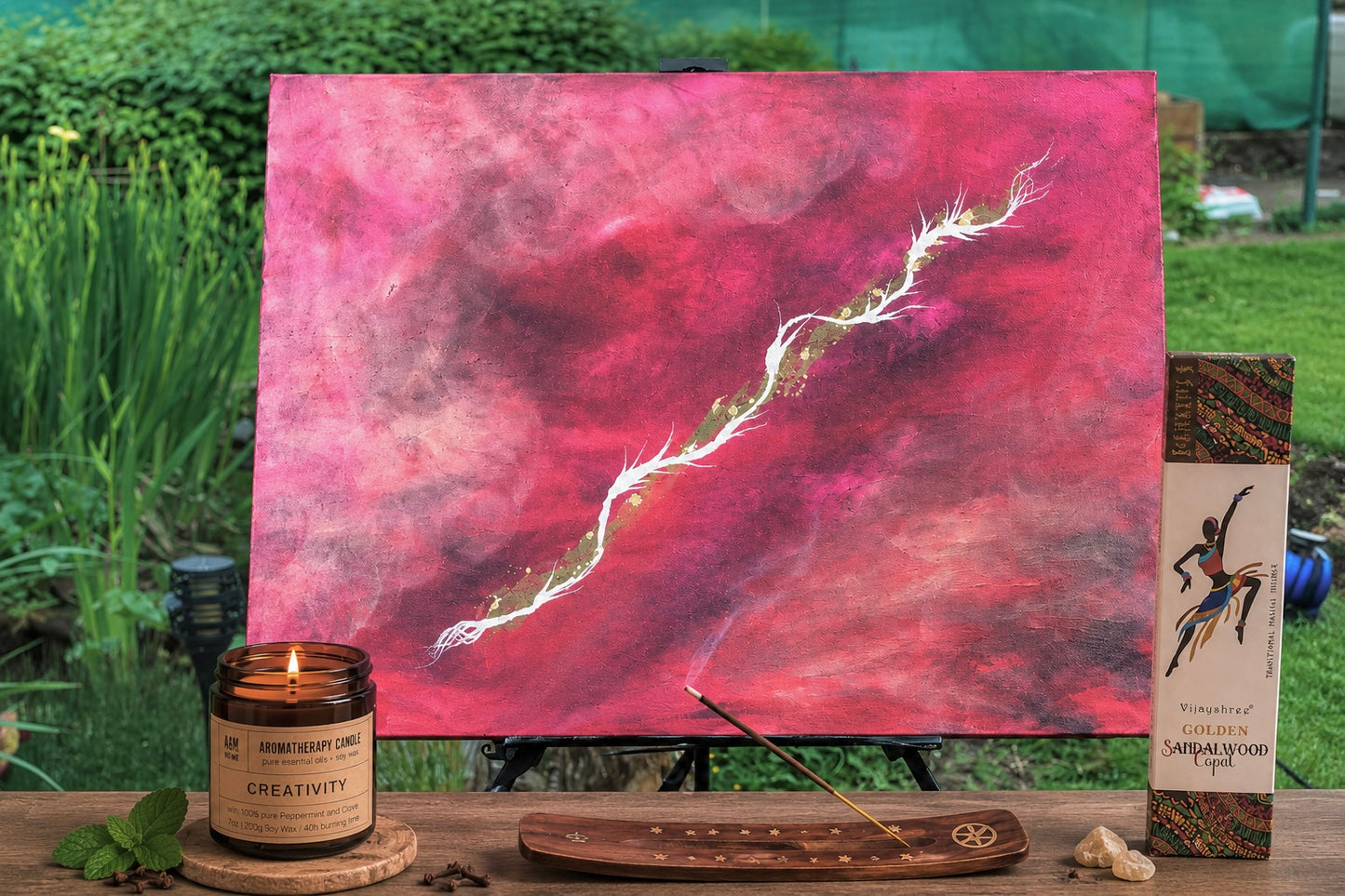 Power - Original Kunstwerk - by Daisy Art Czeczor - zusätzlich Räucherstäbchen & Halter - Aroma Duftkerze