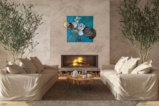 Emerging Serenity - Acryl & Metall blühten auf Leinwand 50 x 50 x 3 cm, 3D Textur und Gold Elemente - by DaisyArtCzeczor