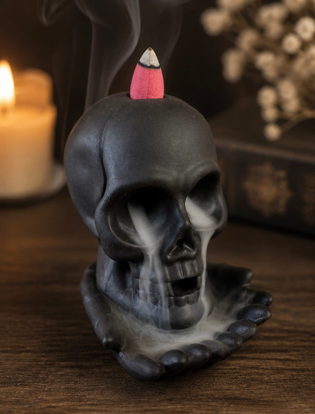 Rückfluss-Räuchergefäß „Weinender Totenkopf“ (mit Licht)