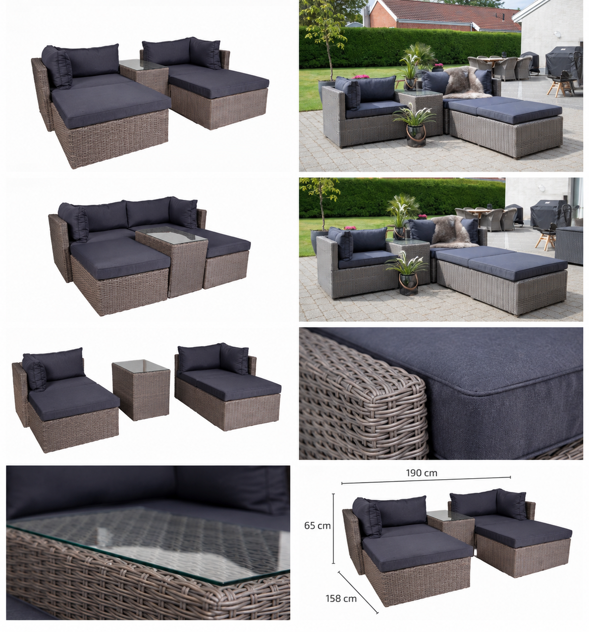 Rossi Lounge-Set – Polyrattan Kubu Grau inkl. Kissen