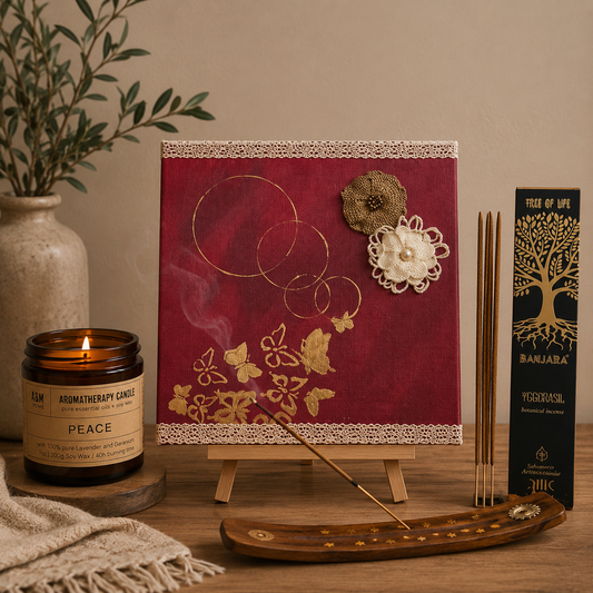 Wurzeln der Verwandlung - Original Kunstwerk- by Daisy Art Czeczor - zusätzlich Räucherstäbchen & Halter - Aroma Duftkerze