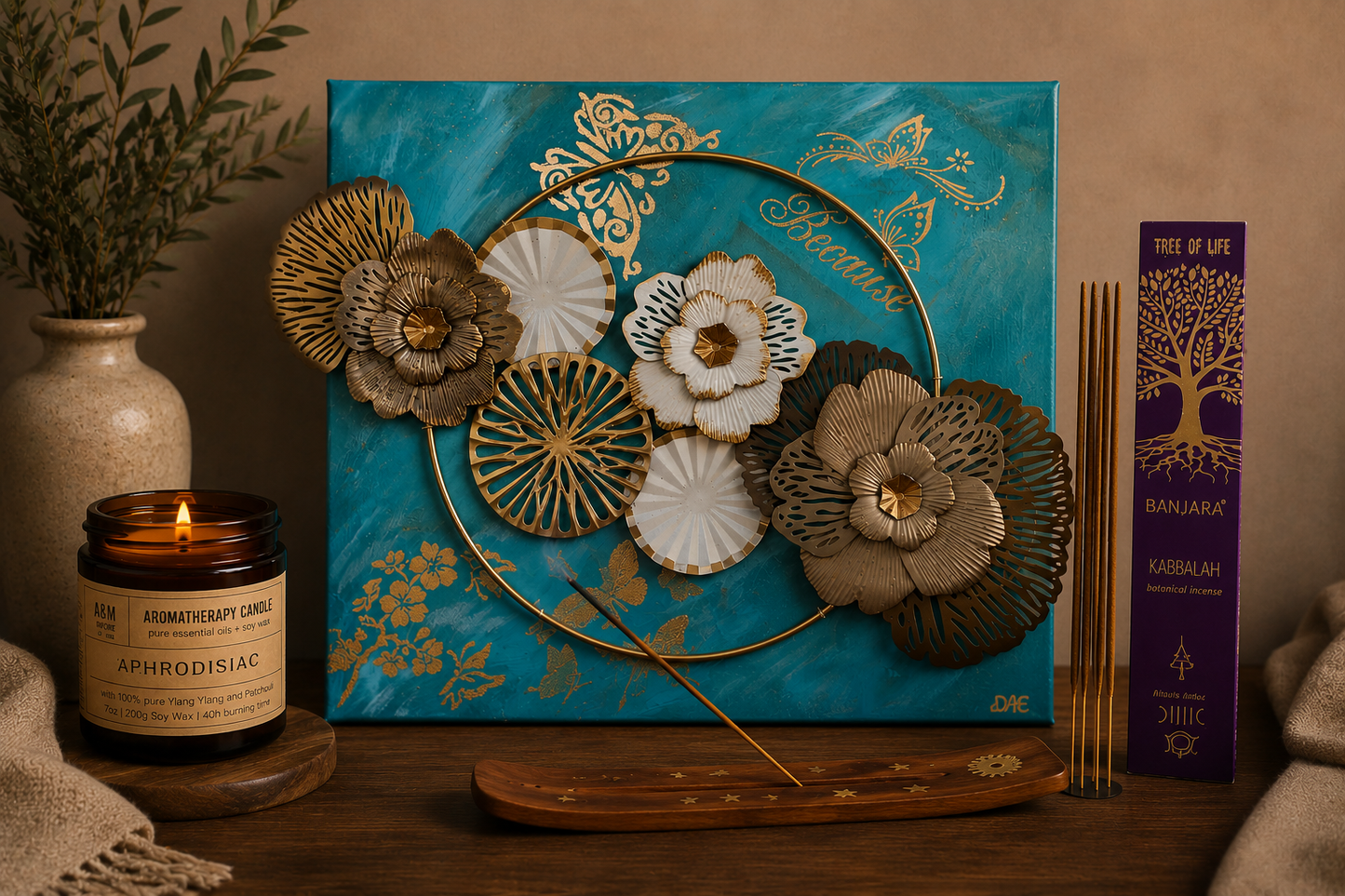 Emerging Serenity - Original Kunstwerk - by Daisy Art Czeczor - zusätzlich Räucherstäbchen & Halter - Aromakerze
