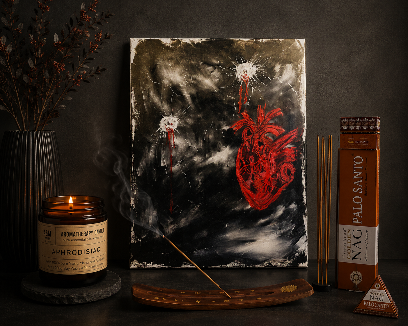 Zerrissen - Original Kunstwerk - Daisy Art Czeczor - zusätzlich Räucherstäbchen & Halter - Aroma Duftkerze