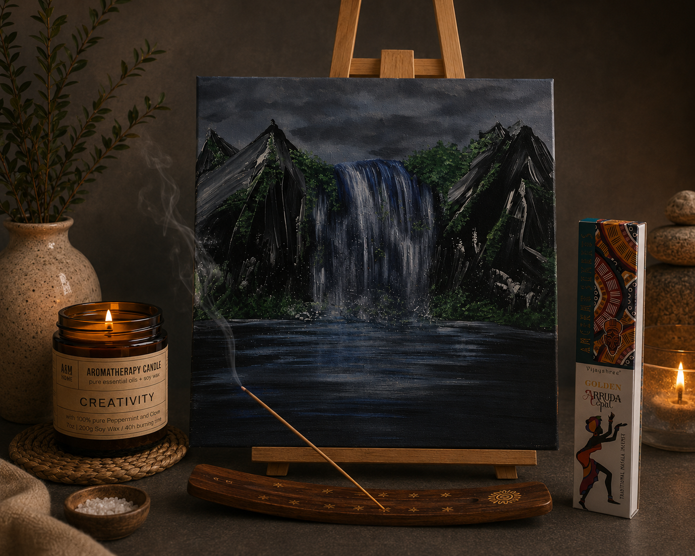 Fallen - Original Kunstwerk - by Daisy Art Czeczor - zusätzlich Räucherstäbchen & Halter - Aroma Duftkerze